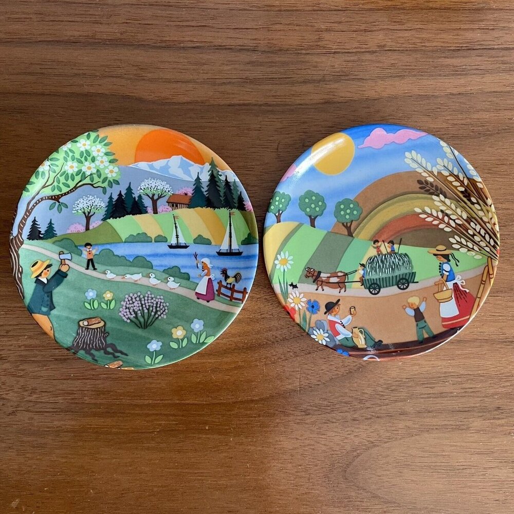 Reutter Porzellan Porcelain Mini Plates Germany SET OF 2 Spring Fall 3 3/4”